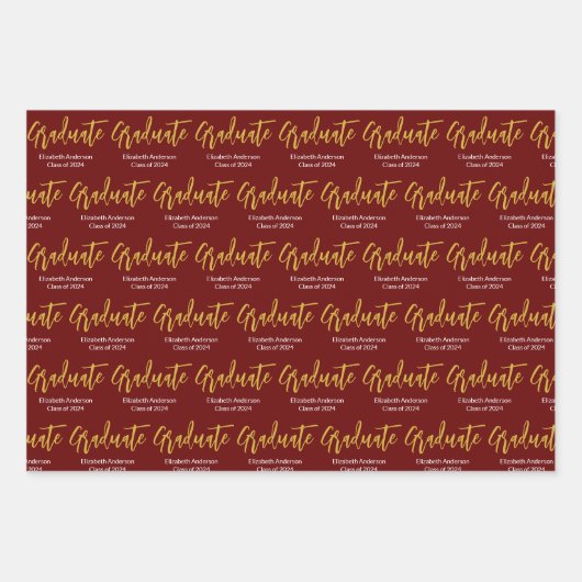 Graduate Red White Gold Grad Class 2024 Geschenkpapier Set (Vorderseite 2)