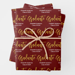 Graduate Red White Gold Grad Class 2024 Geschenkpapier Set