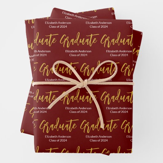 Graduate Red White Gold Grad Class 2024 Geschenkpapier Set (Beispiel)