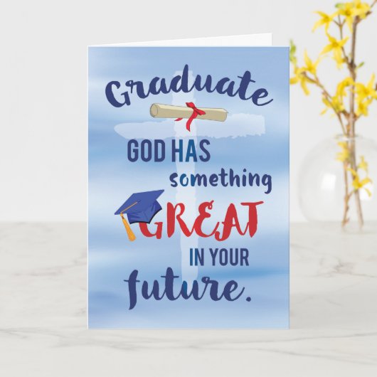 Graduate Religious Cross Blue Watercolor Karte (Gelbe Blume)