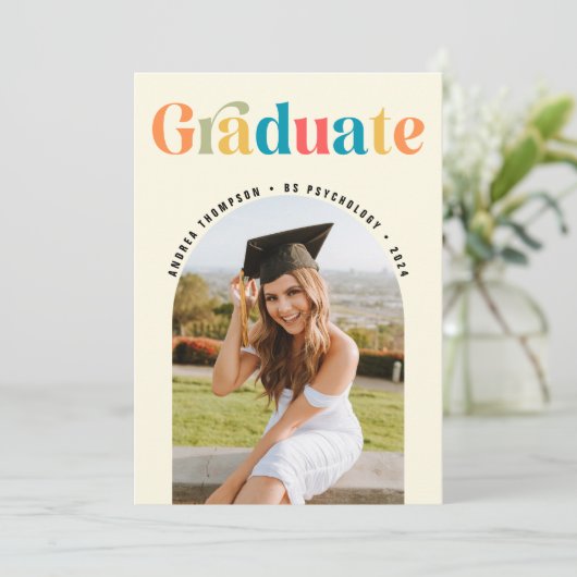Graduate Retro Colorful Arch Foto Abschluss Ankündigung (Stehend Vorderseite)