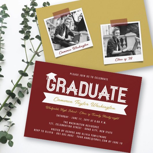 Graduate Ribbon Bold Typografy Modern Grad Party Einladung