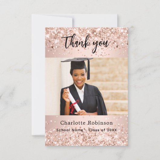 Graduate Rose Gold Foto Konfetti Dankeskarte (Vorderseite)