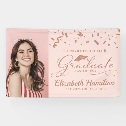 Graduate Rose Gold Pink Foto Abschluss Banner (Horizontal)