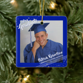 Graduate, Royal Blue Border & Stars, zwei Fotos Keramikornament
