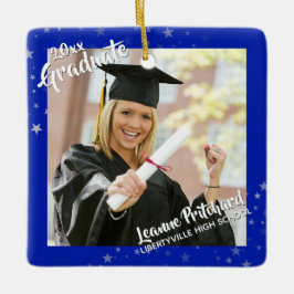 Graduate Royal Blue und Stars Zwei Fotos Keramikornament