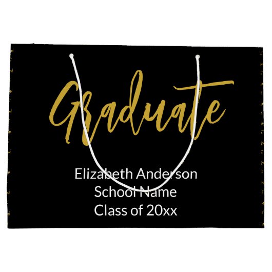 Graduate Schwarz-weiß Gold Grad Name Class of 2024 Große Geschenktüte (Rückseite)