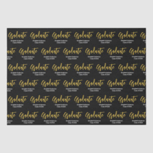 Graduate Schwarz-weiß Gold Grad Name Class of 2024 Seidenpapier