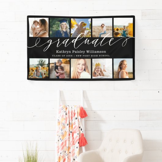 Graduate Script 10 Foto Collage Black Abschluss Banner (Insitu)