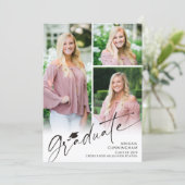 Graduate Script 4 Photos Graduation Ankündigung (Stehend Vorderseite)