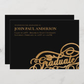 Graduate Script Abschluss Grad Cap Black Gold Ankündigung (Vorne/Hinten)