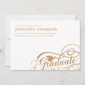 Graduate Script Abschluss Grad Cap White Gold Ankündigung (Vorderseite)