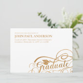 Graduate Script Abschluss Grad Cap White Gold Ankündigung (Stehend Vorderseite)