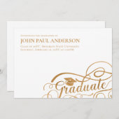 Graduate Script Abschluss Grad Cap White Gold Ankündigung (Vorne/Hinten)