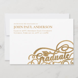 Graduate Script Abschluss Grad Cap White Gold Ankündigung