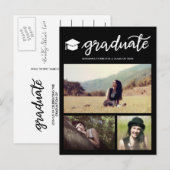 Graduate Script Black Abschluss Foto Collage Einladungspostkarte (Vorne/Hinten)