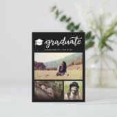 Graduate Script Black Abschluss Foto Collage Einladungspostkarte (Stehend Vorderseite)
