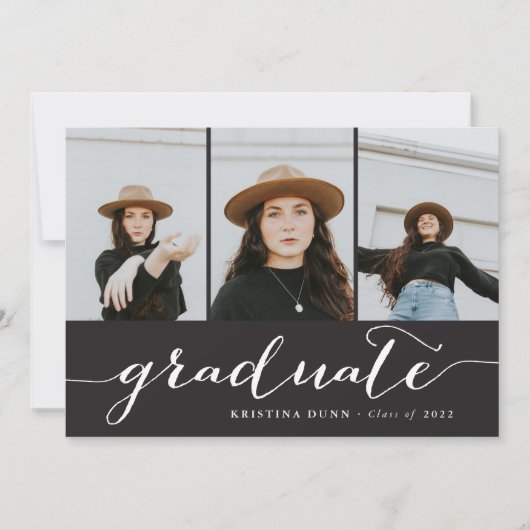 Graduate Script Black Foto Collage | Abschluss Einladung (Vorderseite)