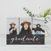 Graduate Script Black Foto Collage | Abschluss Einladung (Stehend Vorderseite)