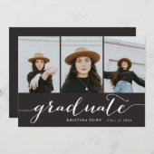 Graduate Script Black Foto Collage | Abschluss Einladung (Vorne/Hinten)