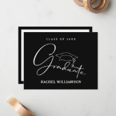 Graduate Script Black Vielen Dank Mitteilungskarte (Vorderseite/Rückseite Beispiel)