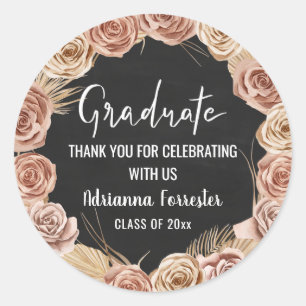 Graduate Script Boho Rose Wreath Chalkboard Runder Aufkleber