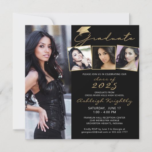 Graduate Script Cap 4 Foto Black Gold Confetti (Vorderseite)