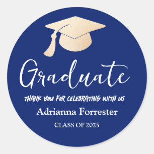 Graduate Script Danke Navy Blue Runder Aufkleber