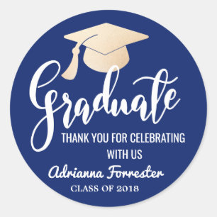Graduate Script Danke Navy Blue Runder Aufkleber