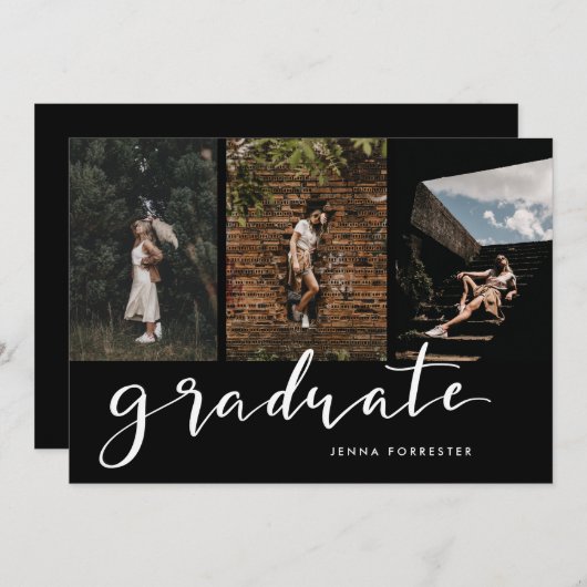 Graduate Script | Drei Fotos Graduierungspartei Einladung (Vorne/Hinten)