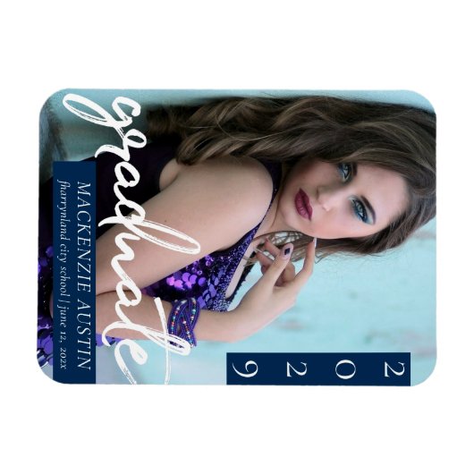 Graduate Script | Dunkles Navy Blue Foto Keepake Magnet (Horizontal)