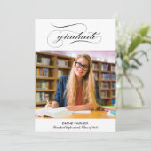 Graduate Script Foto Graduate Announcement Card Ankündigung (Stehend Vorderseite)