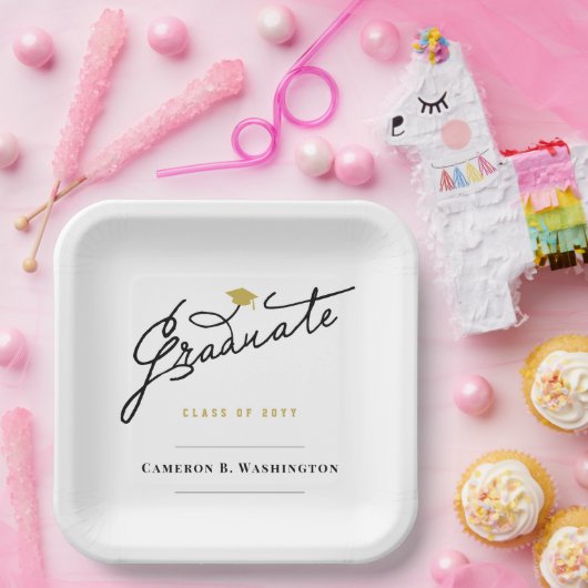 Graduate Script Grad Cap Simple Graduation Party Pappteller (Party)