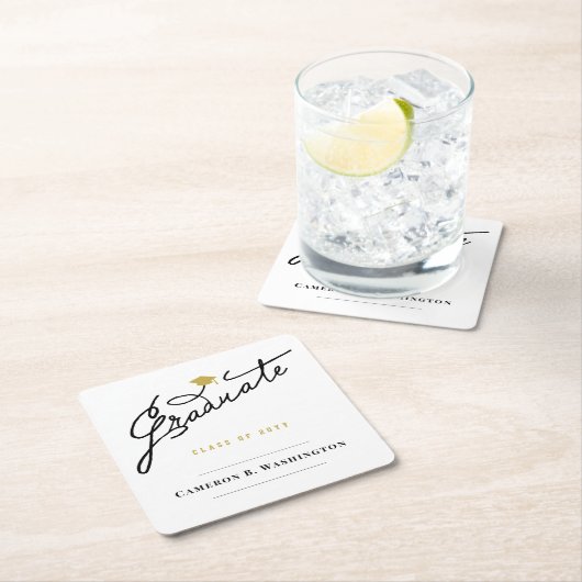 Graduate Script Grad Cap Simple Graduation Party Rechteckiger Pappuntersetzer (Vor Ort)