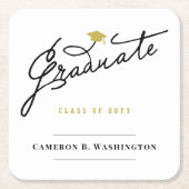 Graduate Script Grad Cap Simple Graduation Party Rechteckiger Pappuntersetzer (Vorderseite)