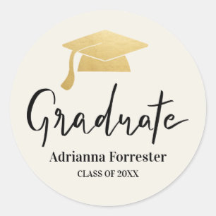 Graduate Script   Grad Hat Gold Foil   Modern Runder Aufkleber