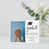 Graduate Script | Grad Hat | SAVE THE DATE FOTO Postkarte (Stehend Vorderseite)