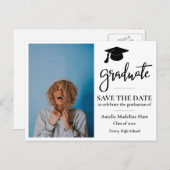Graduate Script | Grad Hat | SAVE THE DATE FOTO Postkarte (Vorne/Hinten)