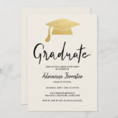 Graduate Script Imitats Gold Foil Grad Hat Einladung (Vorne/Hinten)