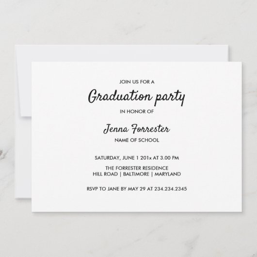 Graduate Script Moderne elegante Graduierungsparte Einladung (Rückseite)