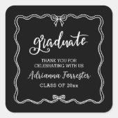 Graduate Script Niedlich Bow | Danke Quadratischer Aufkleber (Vorderseite)