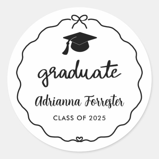 Graduate Script Niedlich Bow Graduate Hat | Danke Runder Aufkleber (Vorderseite)