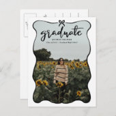 Graduate Script Niedlich Bow Heart Frame | Foto Ankündigungspostkarte (Vorne/Hinten)