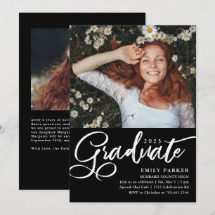 Graduate Script Schwarz-weiß Graduation Party Foto Einladung
