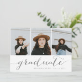 Graduate Script Silver Foto Collage | Abschluss Einladung (Stehend Vorderseite)