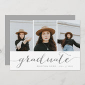 Graduate Script Silver Foto Collage | Abschluss Einladung (Vorne/Hinten)