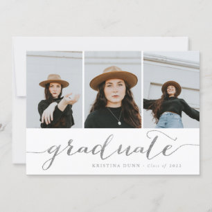 Graduate Script Silver Foto Collage   Abschluss Einladung