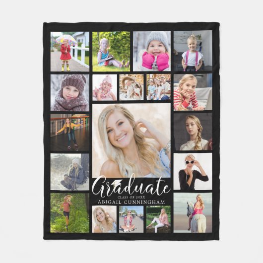 Graduate Script Typografie 19 Foto Collage Black Fleecedecke (Vorderseite)