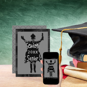 Graduate Silhouette Grau Party Celebration Einladung