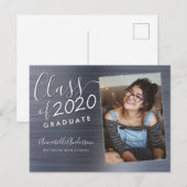 Graduate Silver Brushed Metal Foto Abschluss Ankündigungspostkarte (Vorne/Hinten)